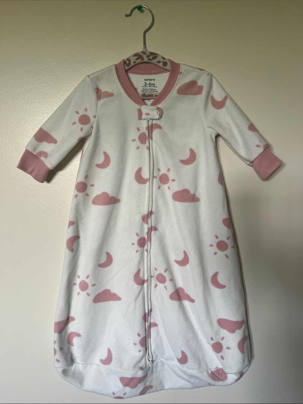 Carter's Fleece White & Pink Sleep Sack Pajama - Sun Moon Cloud Print